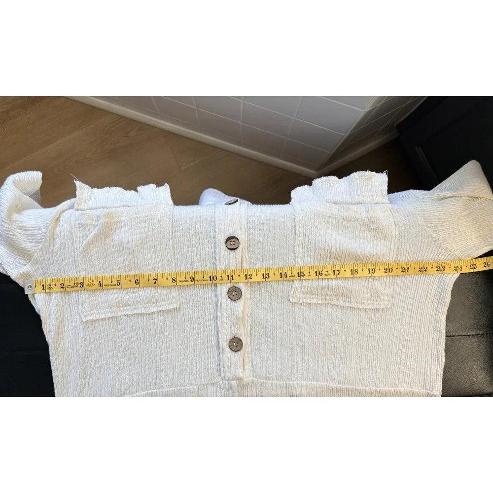 Free People FB Beach Jumpsuit Size Large Ivory Gauzy Side Pockets overized
